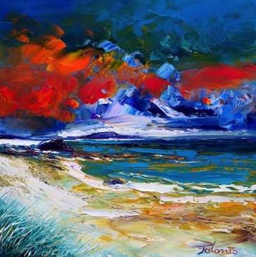 Stormy Sunset Columba's Beach Iona 16x16